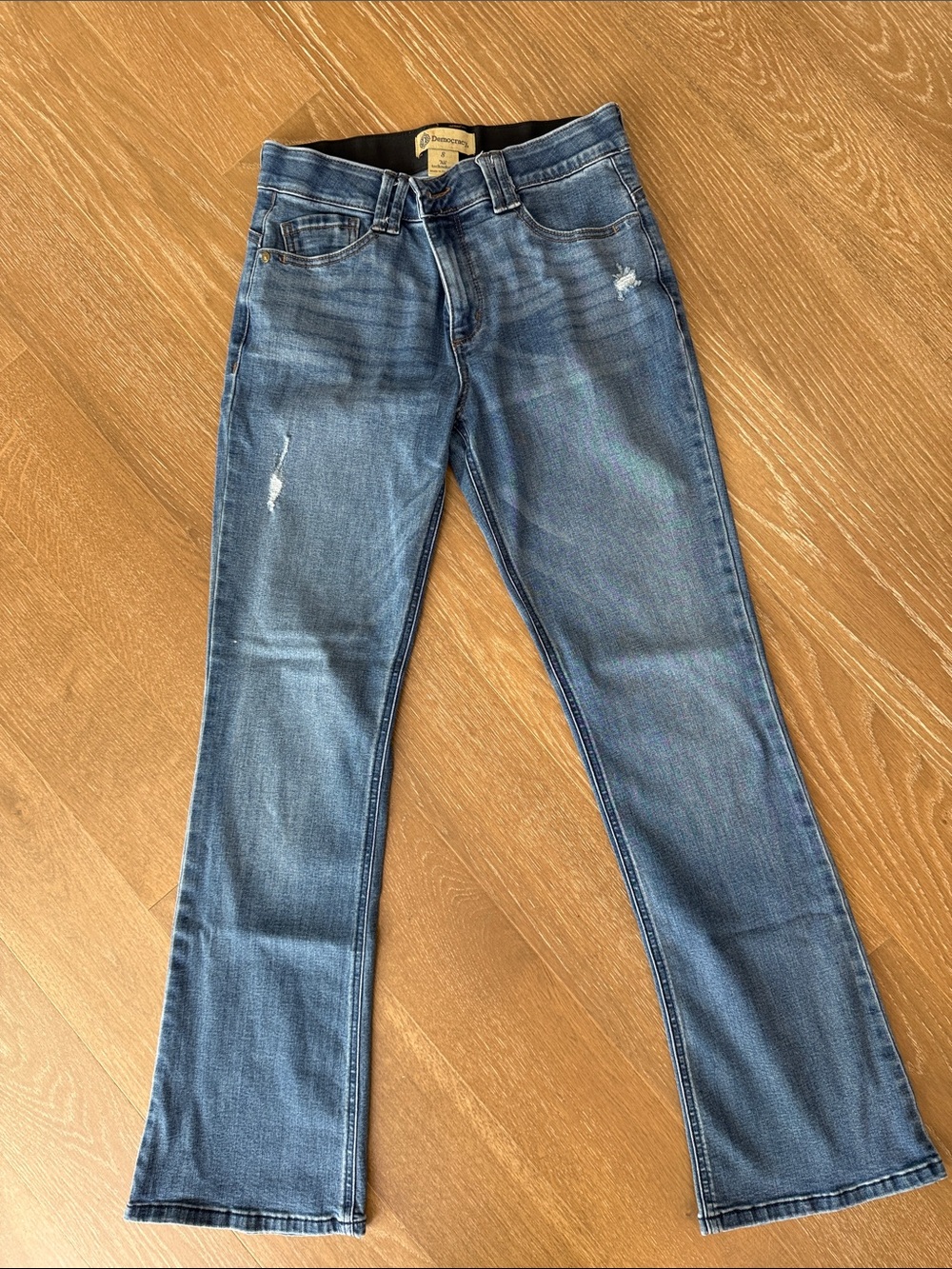 Democracy Medium Blue Distressed Bootcut Jeans